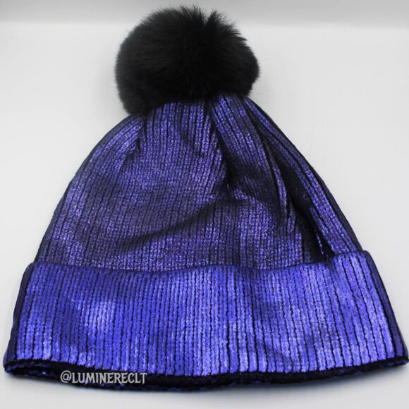 Deep Blue Purple Beanine metallic with pom pom - Picture 4 of 4